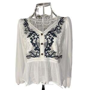 Cream Long Sleeve Lace Top